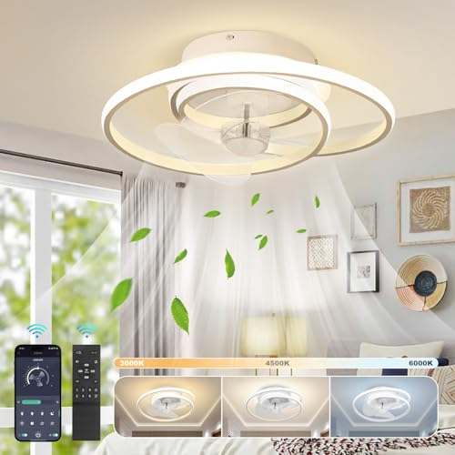 Laybasic Deckenventilator mit Beleuchtung Leise, LED Deckenleuchte mit Ventilator, Modern Ventilatorlicht mit App und Fernbedienung für Schlafzimmer Wohnzimmer, 6 Geschwindigkeiten, Umkehrbar Motor