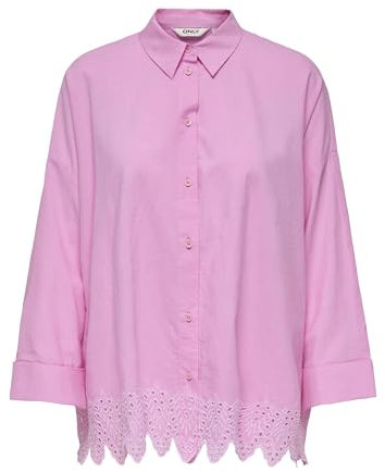 ONLY Shirt Onlgraces Tulum LS Emb Camiseta Wvn, Rosa Fucsia, XL Mujeres