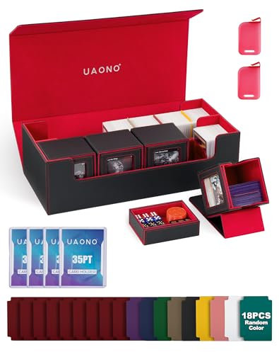UAONO MTG Kartenaufbewahrungsbox 5 in 1, Kartendeckbox mit 4 kleinen Commander Deckboxen, große Kartendeckhülle für TCG Magic Sports Spielkarten (Schwarz&Rot)