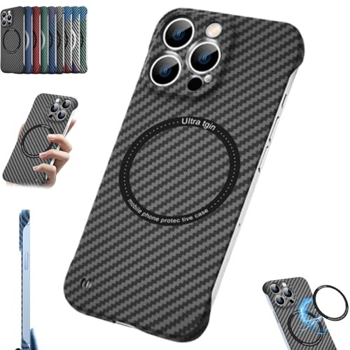 GLIART Triple Color Blocking Carbon Fiber Magnetic Charging Case for iPhone,Ultra Thin Carbon Fiber Texture Frameless Case for iPhone 11/12/13/14/15 Pro Max (Black,for iPhone14Pro)
