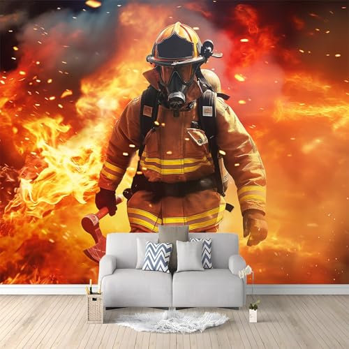 Papier Peint intissé Flamme Pompier 400x280 cm Papier Peint Photo Panoramique, Poster Geant Mural Personnalisé 3D, pour Salon Cuisines Chambre Adulte Enfant Décor Murale