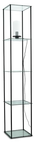 ValueLights | Black Metal Frame Shelf Floor Lamp with Glass Panel Storage Shelves for Living Room Lounge | Floor Lamps, Home Décor & Improvement Essential | Included LED Bulb