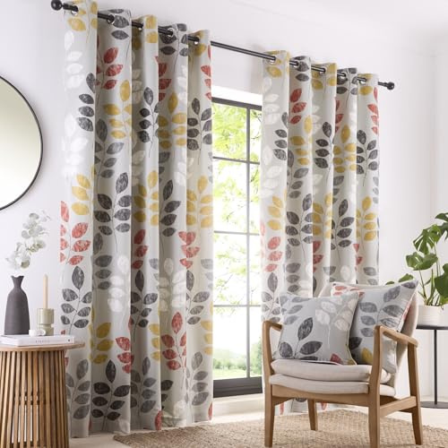 Portfolio Home Springfield Leaf Grey 66 Width x 72 Drop (168 x 183cm) Fully Lined Eyelet Curtain Set 2 Panels