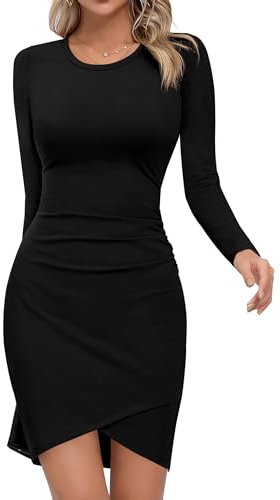 Missufe Damen Bodycon Freizeitkleid Enges Langarm Minikleid Elegant Basic Kurzes Kleider (schwarz, XX-groß)