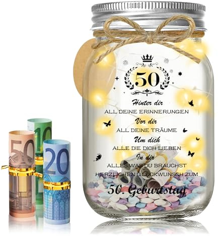 Herbst 50th Birthday Woman Man Gift, 50th Birthday Man Decoration LED Bottle Light with Sayings Money Gifts, Gifts for 50th Birthday Men Women, Personalised Gifts Women Men
