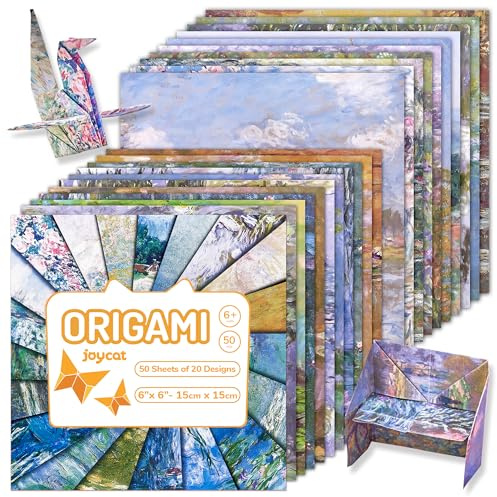 JoyCat Monet inspiriertes Origami-Papier, 50 Blatt, 15,2 x 15,2 cm, doppelseitiges Faltpapier für Erwachsene und Künstler