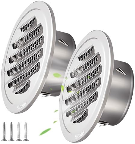 2 Stück Lüftungsgitter Abschlussgitter 70mm, Edelstahl Lüftungsgitter Rund 70mm, Lüftungsabdeckung Aus 304 Edelstahl, Für Kamin Küche Badezimmer Belüftung