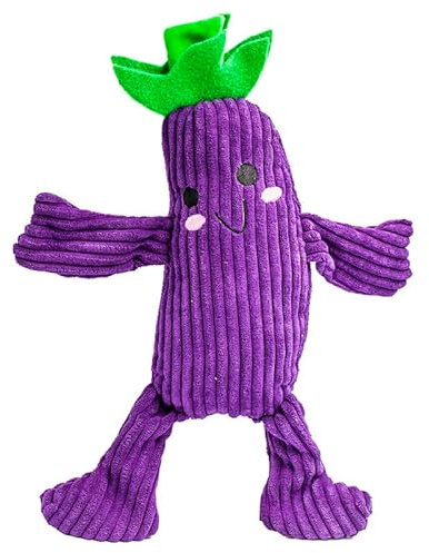 SuperPetStoreUK247 Large Veggie Plush Dog Toy – Soft Squeaky Cord & Fluffy Pet Toy – Vibrant Orange, Yellow & Purple – Sensory Chew Companion for Small to Large Dogs_Purple