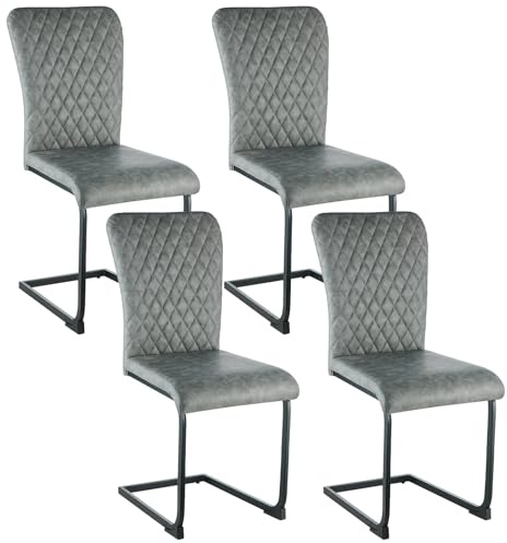 AINPECCA Freischwinger Schwingstuhl Esszimmerstühle Hohe Rückenlehne, Metallgestell, Küchenstuhl, Wohnzimmerstuhl, Bürostuhl (4, PU Grau)