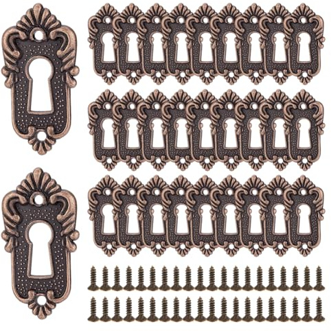 PH PandaHall 20pcs Plaque de Recouvrement de Trou de Serrure Décorative Plaque D'Écusson de Trou de Serrure Vintage Garnitures Décoratives avec 40 vis pour Serrures de Porte Armoire Tiroir Bureau