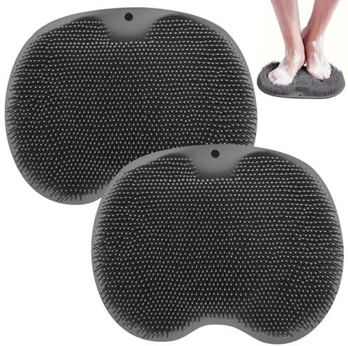 2 Pièces Laveur de Pieds de Douche,Tapis de Bain en Silicone (Gris) | Brosse Pieds Douche avec Antidérapant Ventouses,Épurateur de Pieds de Douche,pour Nettoyer et Masser Les Pieds La Circulation