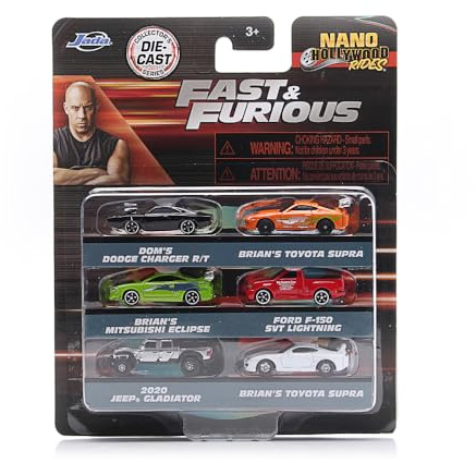Jada Toys Fast & Furious 6er-Pack Nano-Fahrzeuge (1,65 Inch) – Set aus 6 Modellautos aus Metall, offiziell lizenziert, Mini-Fahrzeuge für Fans und Kinder ab 3 Jahren, Sammlerset im Blisterpack