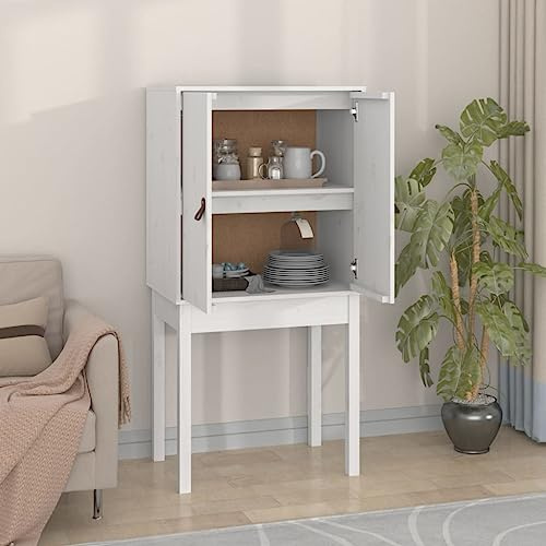 FWIKDUN Massivholz Schrank mit Kunstledergriffen und rustikalem Design als Highboard mit Stauraum für Bücher und Multimediageräte aus massiver Kiefer
