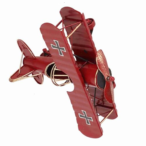 Vistreck Vintage Wrought Iron Airplane Model Biplane for Desktop Decor – Hand-Painted Flying Aircraft in Red (Red)