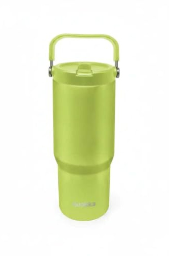 Vaso Quokka Core Apple Green 860ml - Asa Ergonómica - Boquilla Integrada Cómoda - Doble Pared Acero Inoxidable - Térmico Reutilizable
