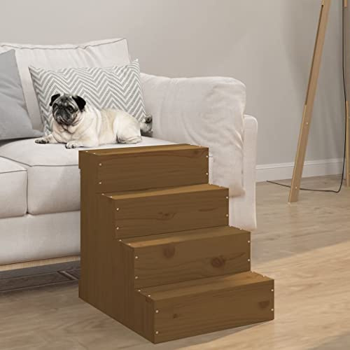 sephironlbb Scala per animali domestici, in legno di pino massiccio, colore marrone miele, 40 x 49 x 47 cm, antiscivolo, pieghevole e portatile, ideale per cani, gatti, divano, letto, auto, balcone