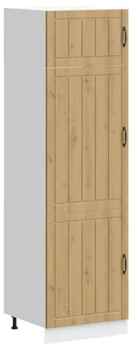 LoogCape Meuble de cuisine Lucca en chêne artisanal 60 x 57 x 207 cm avec pieds réglables, espace de rangement pour bols, assiettes, casseroles et ustensiles de cuisine, pour cuisine, salle à manger