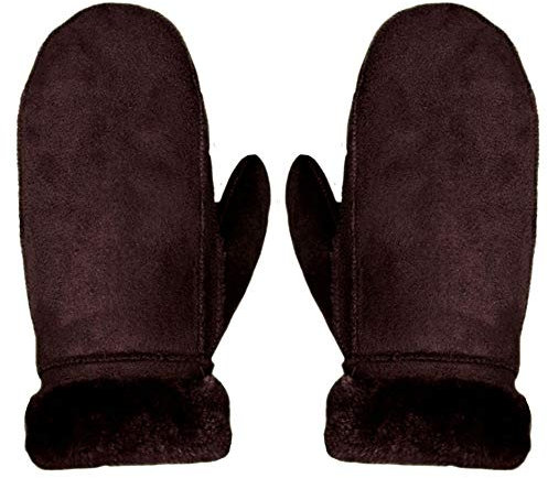 Millya Faux Fur Womens Thermal Winter Warm Gloves Sheepskin Style Mitten with Turn Back Cuff Brown(Size: One Size)
