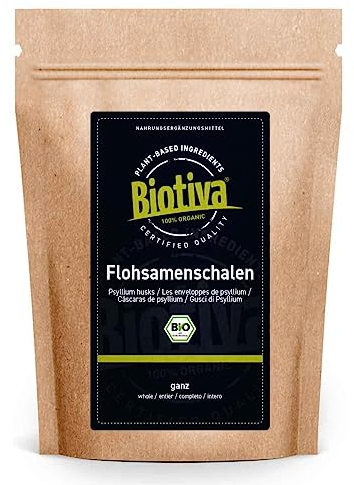 Flohsamenschalen Bio 99% ganz 1kg - Höchste Reinheit - 90% Ballaststoffe - Psyllium husk - Abgefüllt und kontrolliert in Deutschland - Biotiva