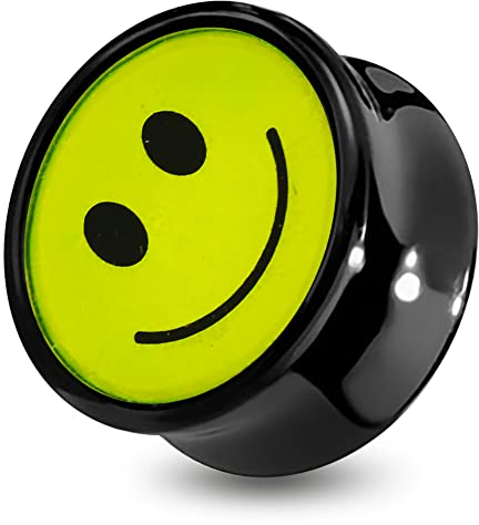 5MM Smiley Gesicht transparentes Logo schwarz UV Acryl Doppel ausgestellte Gauge Ohrstecker Piercing