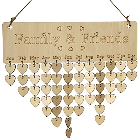SUPVOX Geburtstagskalender Holz Family Friends Immerwährender Vintage DIY Kalender mit Herz Form Scheiben