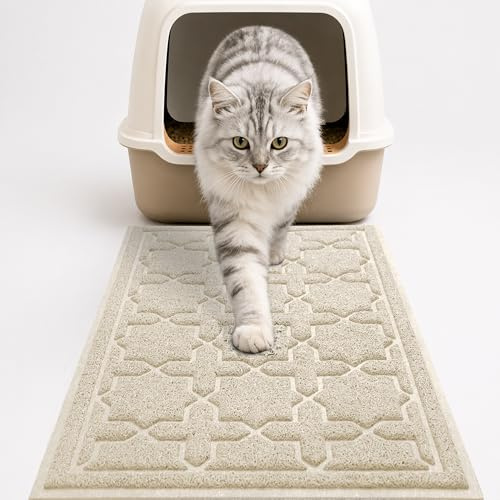 Yimobra Katzenstreu Matte, 90 x 60 cm, Wasserdichte Katzenklomatte Rutschfest Katzenklo Unterleger Matte, Einfache Reinigung Katzenklo Vorleger, Beige