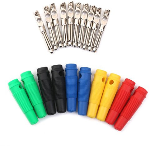Pack of 10 Isolation Banana Plugs Copper Nickel-Plated 4 mm Connector for Speaker Cable RCA Cable Power Cable Colour: Red, Black, Yellow, Green, Blue (2 Pieces per Colour)