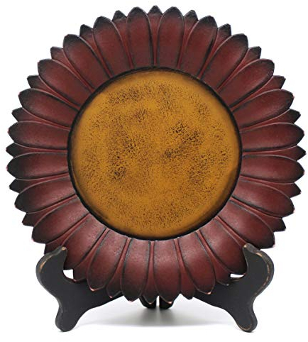 CVHOMEDECO. Piatto Girasole con Scaffale Paese Espositore Vintage Piatto in Legno Decorazioni Casa E Ufficio Art, 28 cm