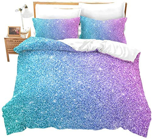 2 pièces avec Housse de Couette à Paillettes colorées,Turquoise,Bleu Sarcelle,Rose Pastel,Tendance pour Filles avec Housse de Couette à Paillettes Scintillantes,Moderne 135x200cm