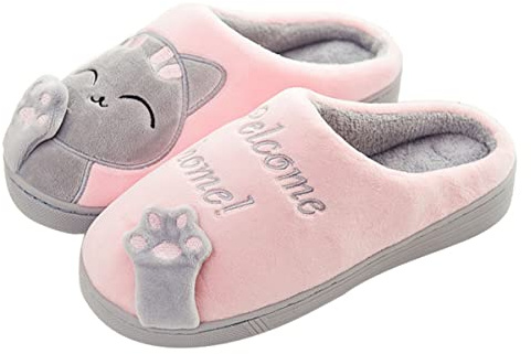 AUXDIQ Femme Pantoufles Mignnone Chat Peluche Hiver Chaussons Doux Chaud Chaussures de Maison Homme Pantoufles