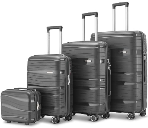 Skycases Travel One Kofferset 4-teilig – Anthrazit – Hartschalen Trolley-Set 32/60/98L, Zahlenschloss & 360° Rollen