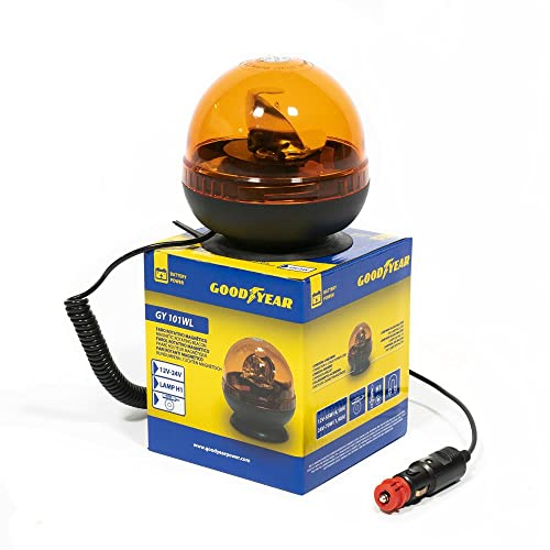 Goodyear - Luz Estroboscópica H1 Homologada CE. Rotativo Tractor Faro Intermitente Advertencia. Luz Ámbar Fijación Magnética Conexión Mechero GY101WL