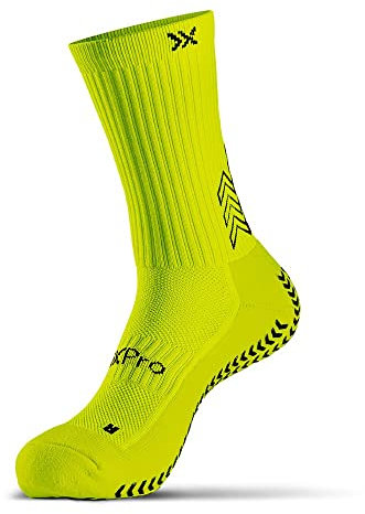 SOXPro Classic - Calze Antiscivolo - Frecce GRIP in Silicone - Antivescica - Traspiranti - Stabilità e Controllo - Running. Calcio. Ciclismo e Tennis - (IT. Testo. S. Regular. Regular. neon-yellow)