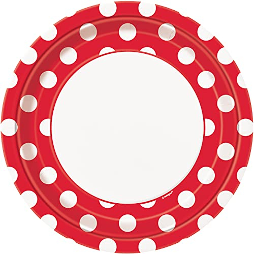 Unique Party 37495EU Eco Friendly Paper Plates 23 cm Red Polka Dot Pack of 8, Red
