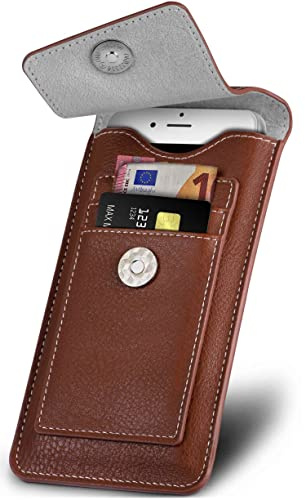 ONEFLOW Zeal Case für iPhone 13 mini Handytasche zum Einstecken mit Kartenfach, Handy Gürteltasche PU Leder 360 Grad Schutz Hülle Minimalistisch, Handyhülle mit Magnet, Braun