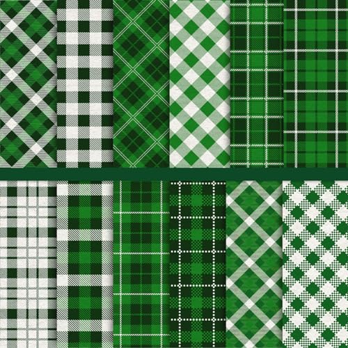 Whaline 12 Designs, grünes Karomuster, Papier-Packung, 24 Blatt, für Sammelalben, Spezialpapier, doppelseitig, Kollektion, dekoratives Bastelpapier für St. Patrick's Day, Scrapbook, 30x30 cm