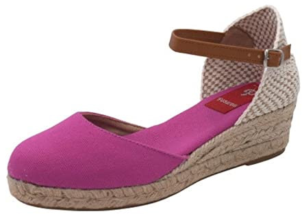 PASARELA - Sandalias de Esparto/Yute Alpargata 3 Cuerdas Cuña Buganvilla Mujer Lona Mujer Color: BUGANVILLA Talla: 37