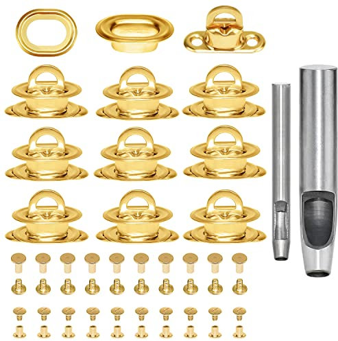 œIllets Ovales Twist Verrouiller en Laiton Nickelé Tourniquet Bache avec Outils Oeillet pour Bâche en Tissu Bricolage Craft Bricolage Cuir Porte Monnaie Cartable Valise Coffret Or