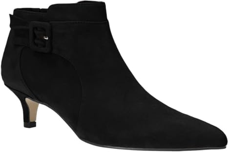 Juliet Holy Damen-Stiefeletten mit spitzem Zehenbereich, Kätzchen-Absätze, Wildlederimitat, seitlicher Reißverschluss