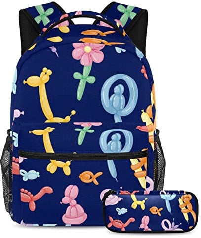 Rucksack mit Federmäppchen 2 Stück Set Leicht Büchertasche Reise Daypack Ballon Tier Hund, mehrfarbig