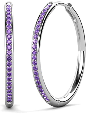 YOURDORA Creolen Ohrringe Damen Silber 925 Groß Kreis 2.5cm mit Bunte Steine Schmuck (Amethyst, Silber rhodiniert)