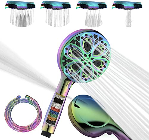 SparkPod Pomme de douche et tuyau – Pomme de douche haute pression avec filtre et 10 réglages de pulvérisation – Pomme de douche haute puissance de luxe de 12,7 cm avec jets haute pression –