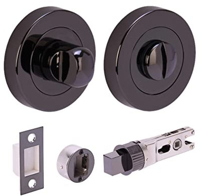 HANDLEZONE® Bathroom Toilet Door Thumb Turn and Release Bullet Round Deadbolt Kit - Black Nickel - 76mm Bolt with 57mm Backset