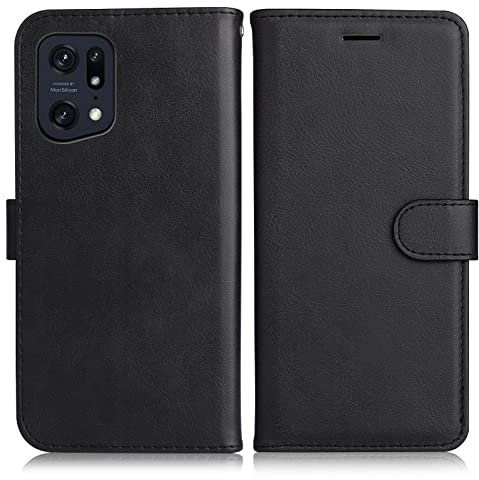 DENDICO Coque pour Oppo Find X5 Pro, PU en Cuir Coque Portefeuille Étui Housse, Design Classique TPU Coque pour Oppo Find X5 Pro, Noir