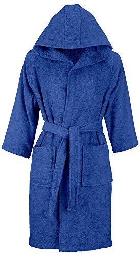 INTRECCI Accappatoio Tinta Unita Unisex Adulto in Cotone, Accappatoio in Morbida Spugna di Cotone Asciugatura rapida con Tasche e Cappuccio (Taglia XXL, Nautical Blue)
