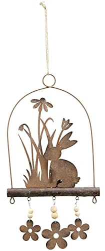 MACOSA EX260961 Dekohänger Metall Rost Ostern Hase Blumen Osterdeko Hängedekoration Gartendeko Rostdeko Oster-Dekoration Ostern Deko rostig Metallhase