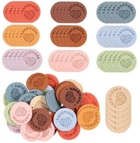 Handmade Label zum annähen, handgefertigte Etiketten 50er Pack, handgefertigte Wildleder-Etiketten Kunstleder-Etiketten Nähen Stricken DIY Dekoration Zeichen 1,5 x 4,2 cm, 10 Farben