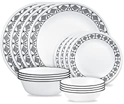 Corelle Cusco 16pc, Service for 4, Dinnerware Set, 8 Plates 8 Bowls, Chip & Break Resistant, Dinner Plates and Dinner Bowls, Corelleware Plates, White