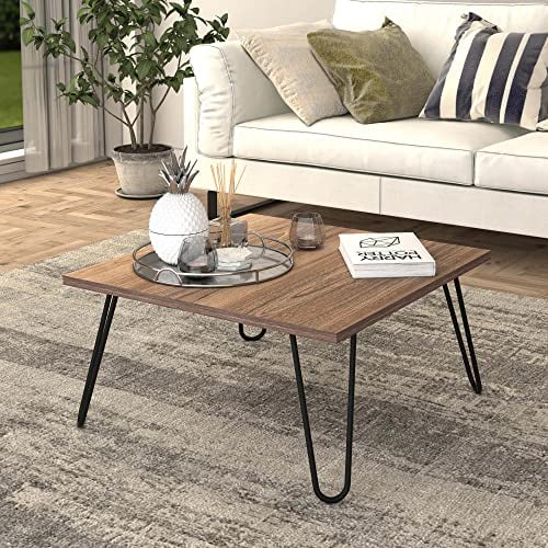 [en.casa] Couchtisch Vindeln mit Hairpinlegs Wohnzimmertisch 60x60x30cm Beistelltisch Kaffeetisch Walnuss/Schwarz