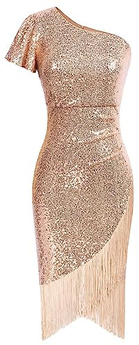 Belle Poque Kleid Damen Glizter 1920s Etuikleid Charleston Kleid Abendkleid Cocktailkleid Party Rosa XL